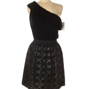 Eight Sixty One Shoulder Brocade Ruffle Dress